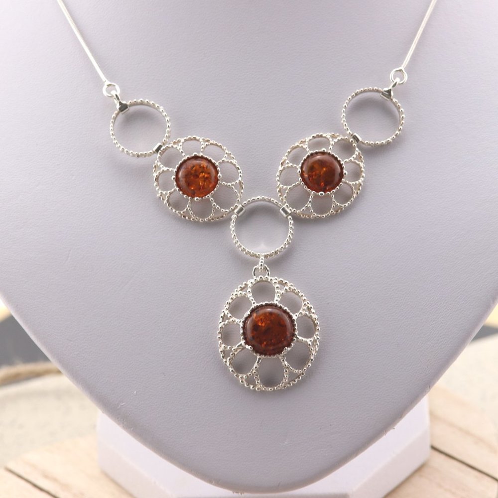 Sterling silver necklace, silver necklace with natural Baltic amber - Picture 6 of 12